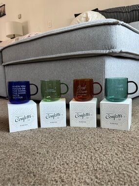 Emergency Confetti Set of 4 Inspirational Glass Mugs, 12 oz